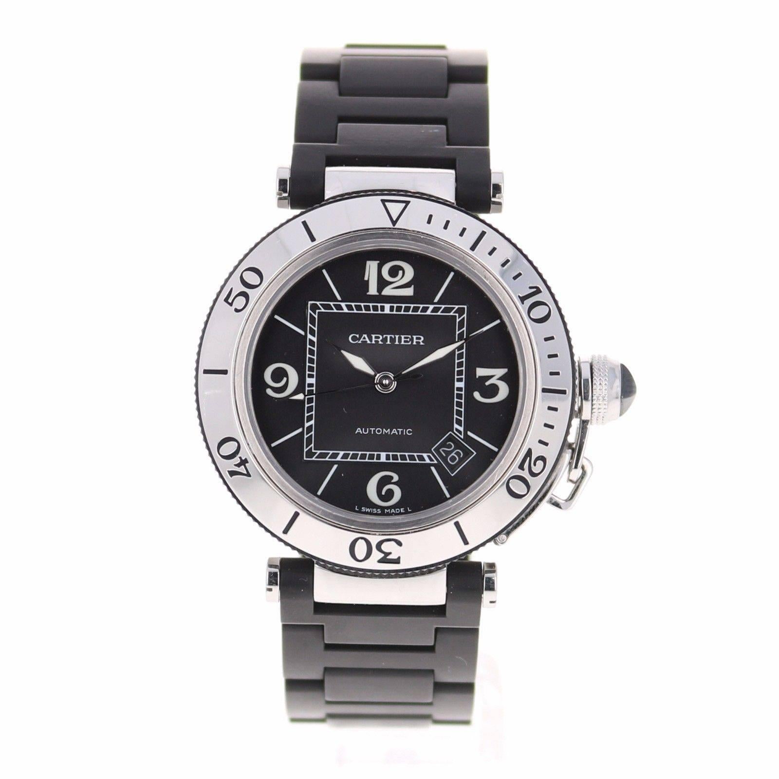Cartier Stainless Steel Pasha Seatimer Rubber Automatic Wristwatch