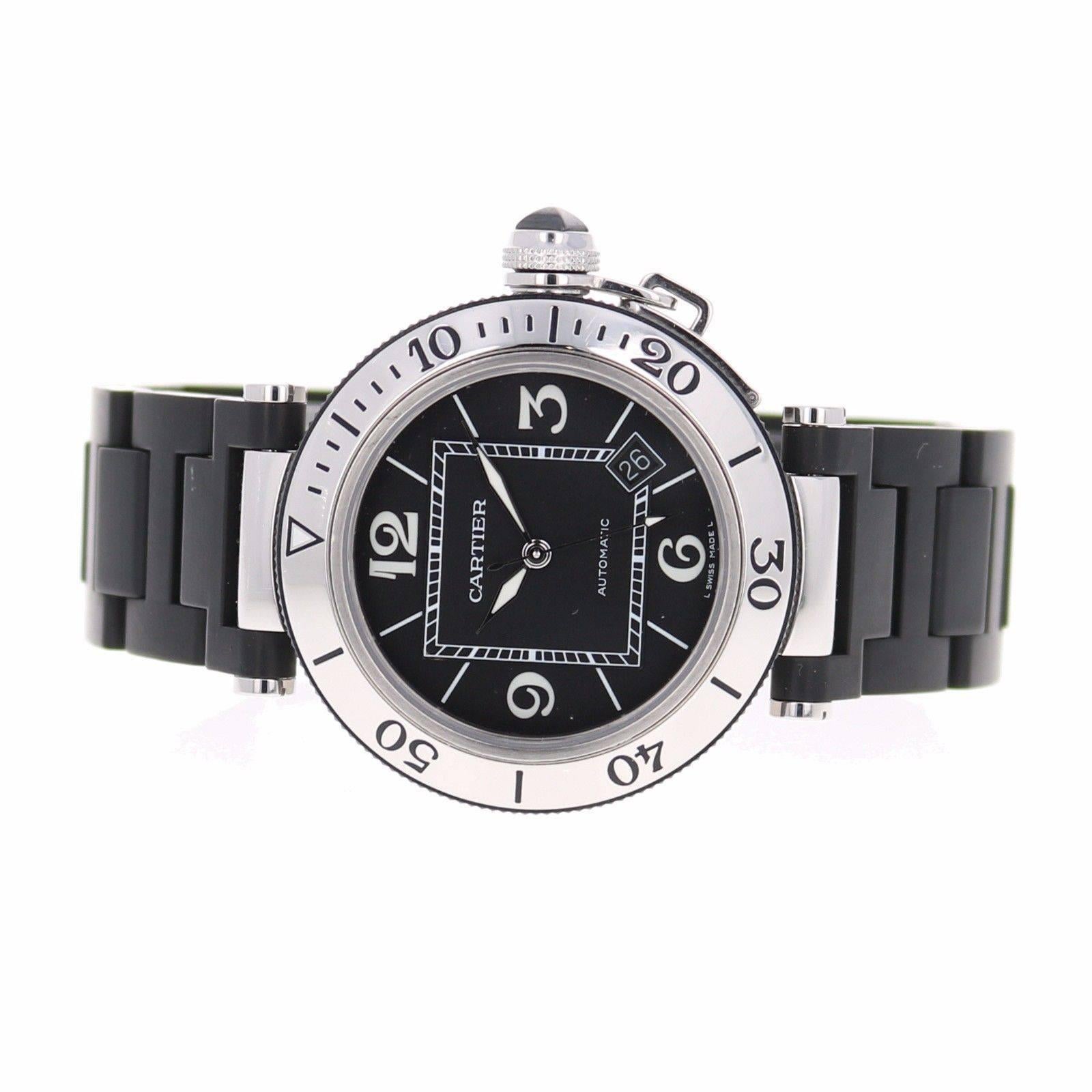 Cartier Stainless Steel Pasha Seatimer Rubber Automatic Wristwatch 1