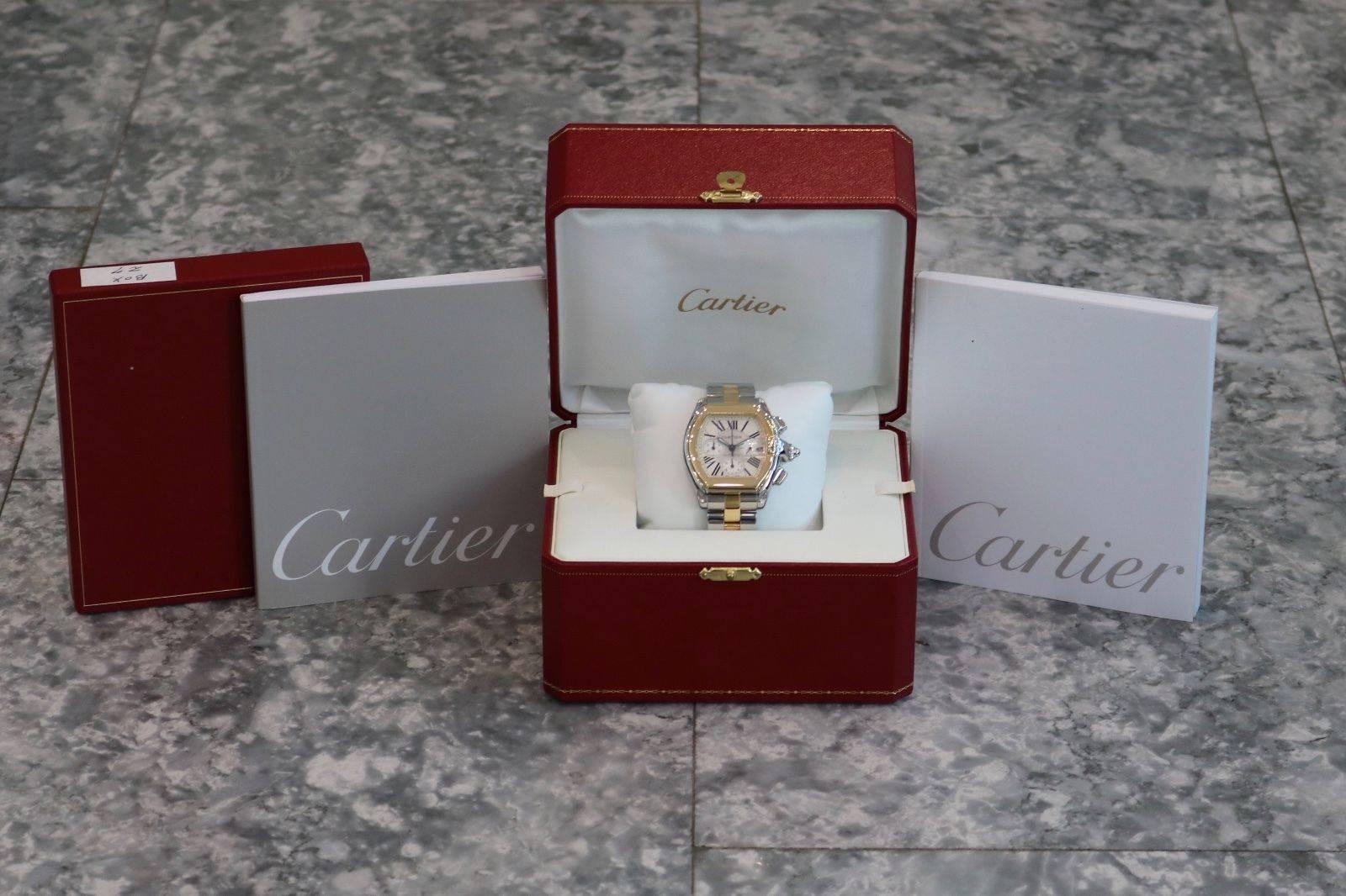 Cartier Yellow Gold Stainless Steel Roadster Extra Large Chronograph Wristwatch 3