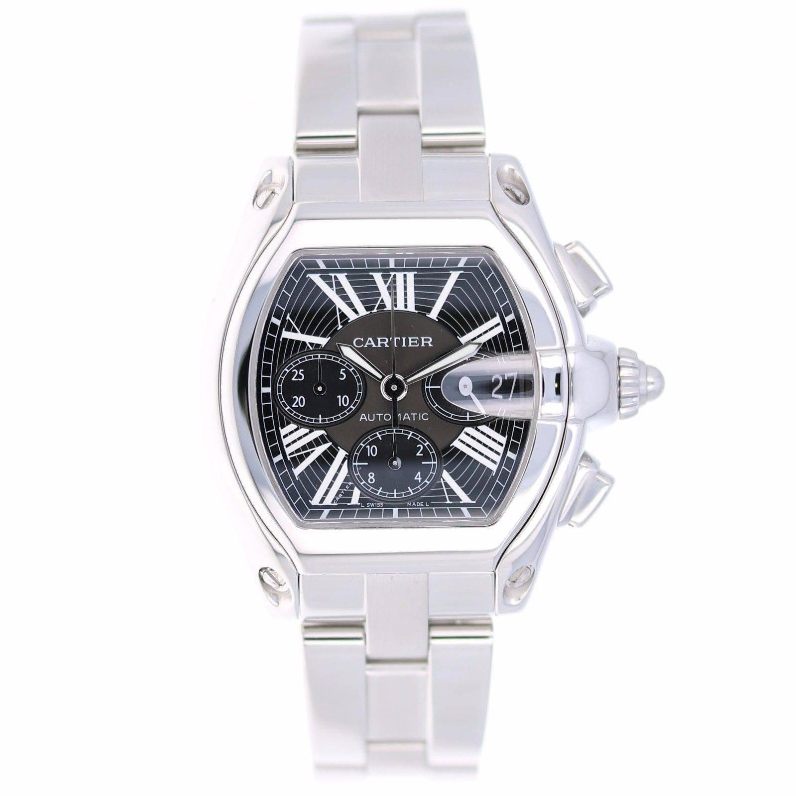 Cartier Stainless Steel Roadster Chronograph XL Black Dial Automatic Wristwatch