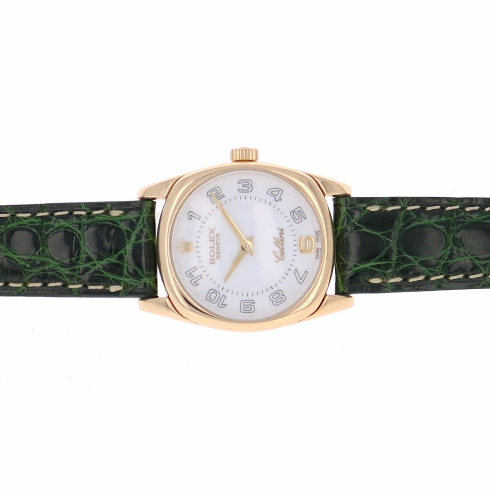 Brand Name 
Rolex 
Style Number 
6229/8 
Also Called 
6229-8 
Series 
Cellini Danaos 
Gender 
Ladies 
Case Material 
18k Yellow Gold 
Dial Color 
White w/ Arabic 
Movement 
Quartz 
Functions 
Hours, Minutes 
Crystal Material 
Sapphire 
Case Diameter