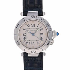 Cartier Stainless Steel Pasha Blue Strap Automatic Wristwatch