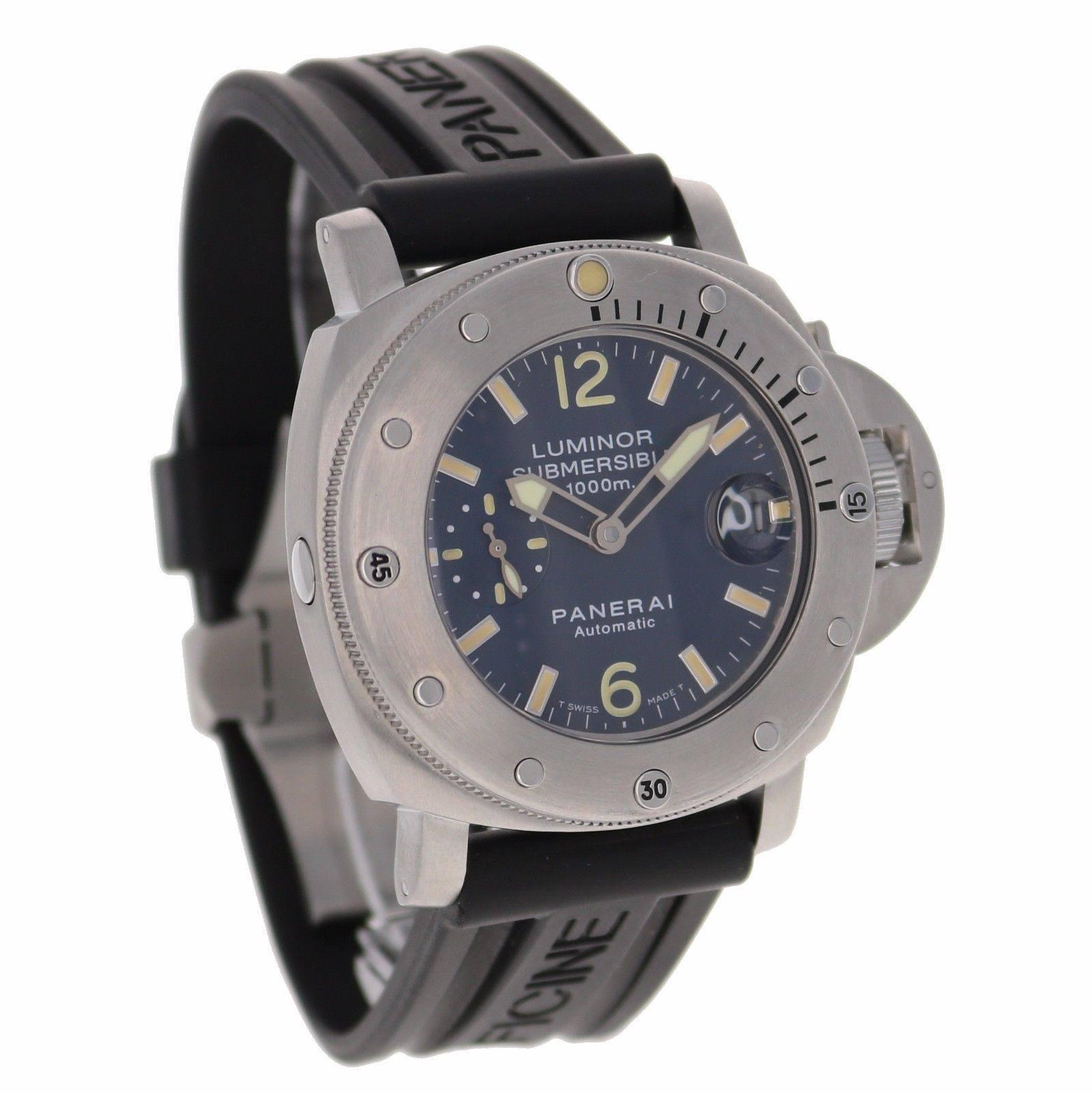 Women's or Men's Panerai Stainless Steel Luminor Submersible Blue PAM Automatic Wristwatch