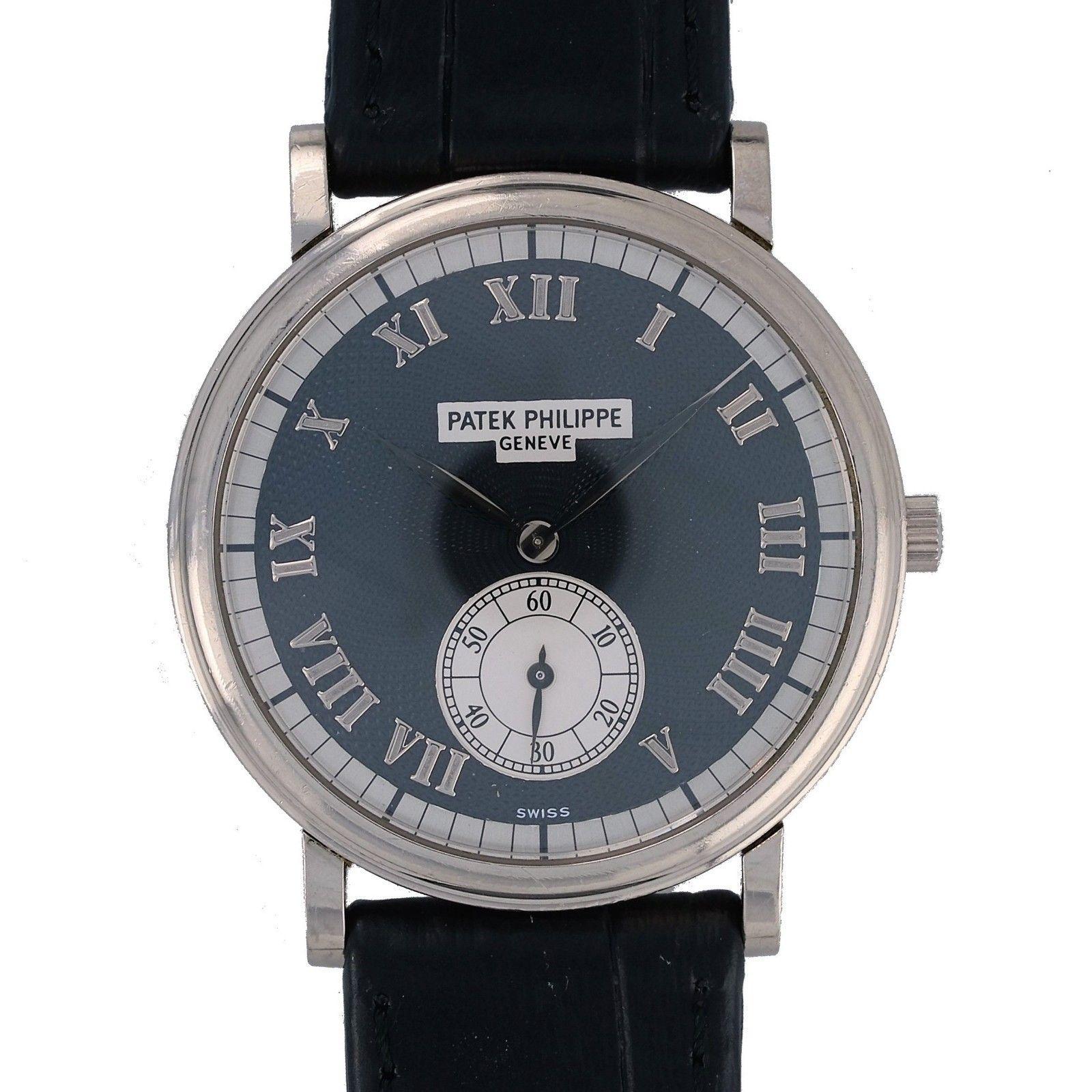 Patek Philippe Calatrava 18 Karat White Gold Black Dial For Sale 4