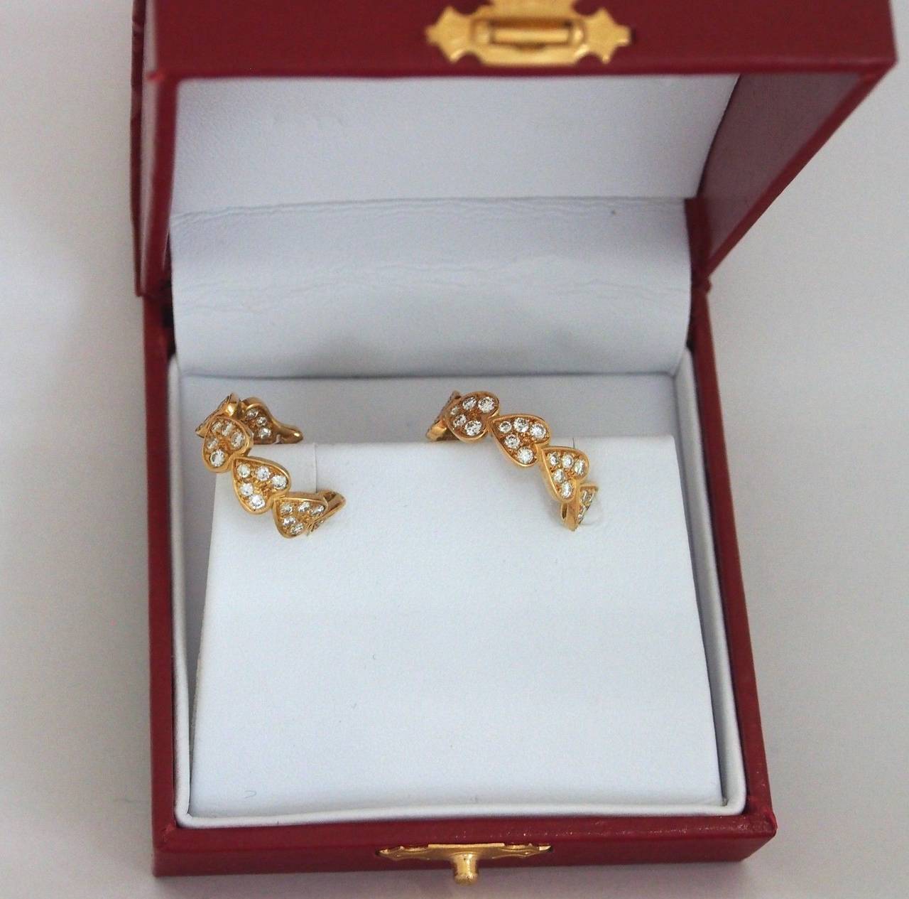 Women's Cartier Heart Motif Diamond Gold Hoop Earrings