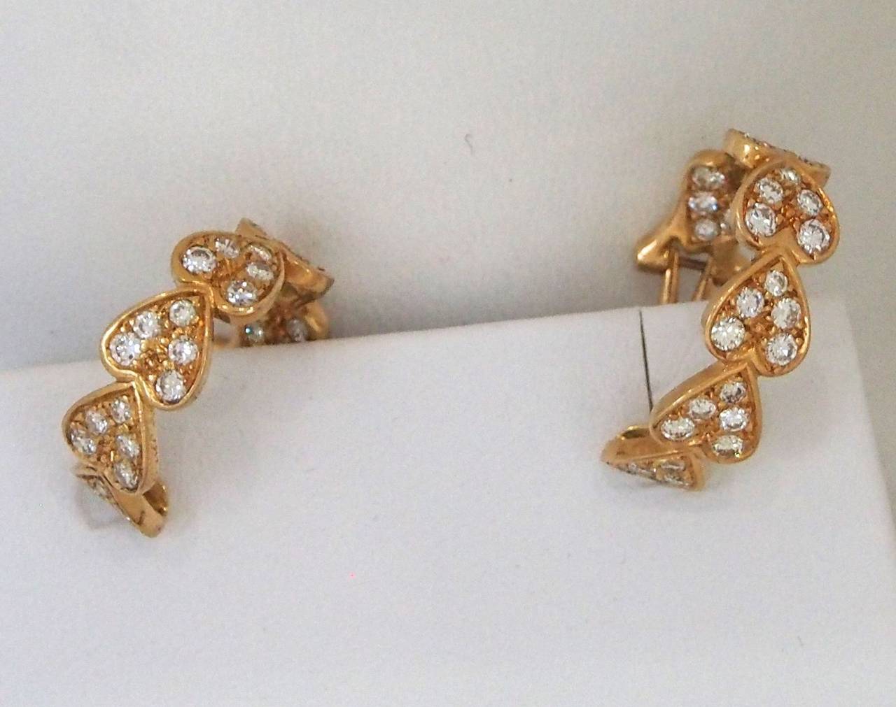 Cartier Heart Motif Diamond Gold Hoop Earrings 1