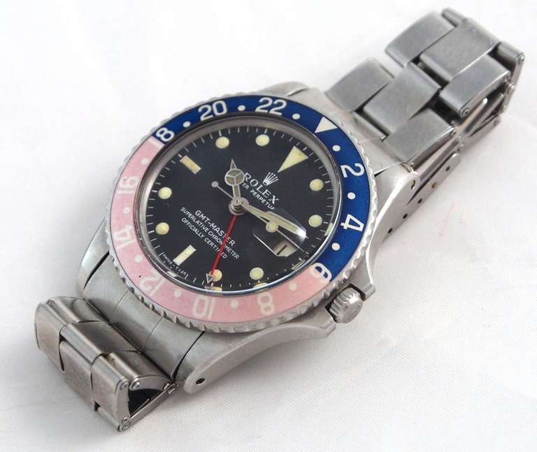 Men's Rolex Stainless Steel GMT-Master Wristwatch Ref 1675 with Faded Bezel circa 1967