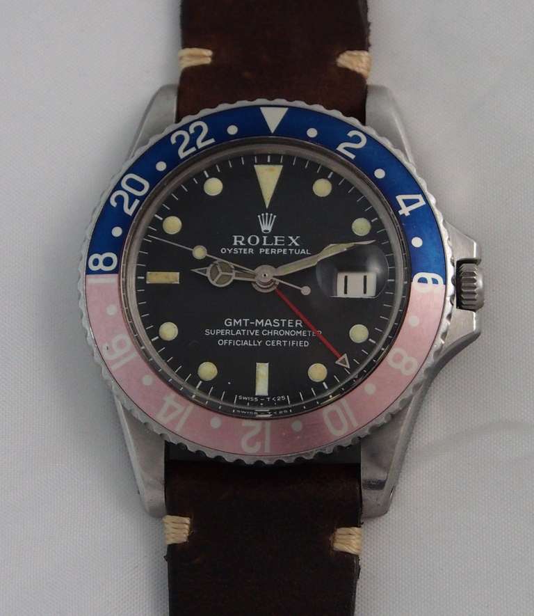 Rolex Stainless Steel GMT-Master Wristwatch Ref 1675 with Faded Bezel circa 1967 1