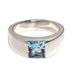 CARTIER --- Tank Ring 18K White Gold with Aquamarine Ref. B4032400 Size 48 (4.5)