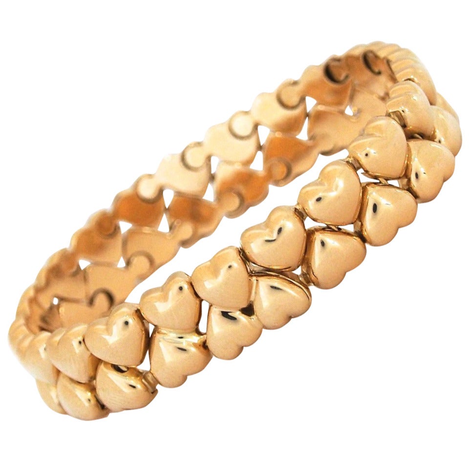 Cartier Heart Link Motif Double Row Gold Bracelet at 1stdibs