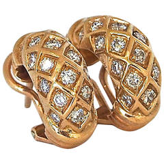 Vintage Cartier Diamond Gold Alexandria Collection Hoop Earrings