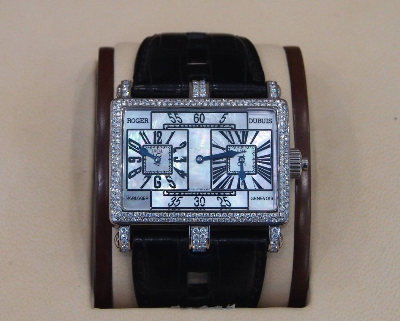 Women's or Men's Roger Dubuis White Gold Diamond Too Much GMT Bi-Retrograde Wristwatch