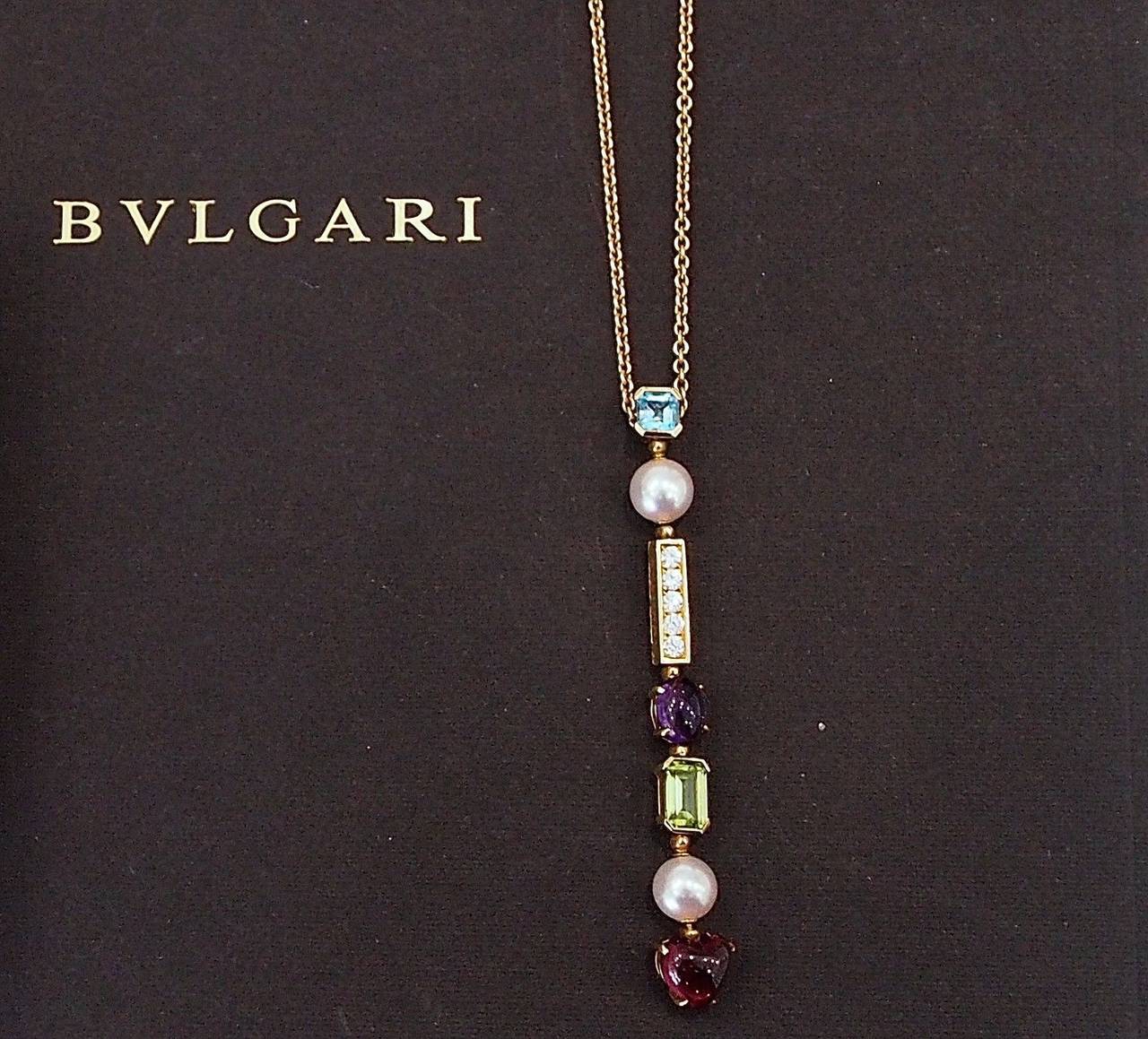 Women's Bulgari Blue Topaz Amethyst Peridot Diamond Gold Allegra Necklace
