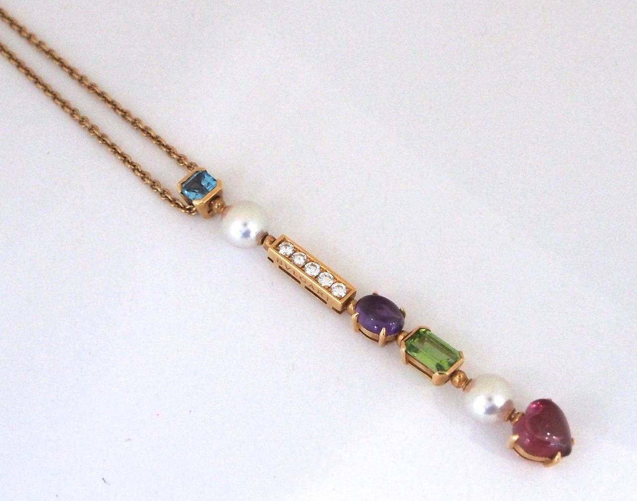 Bulgari Blue Topaz Amethyst Peridot Diamond Gold Allegra Necklace 1