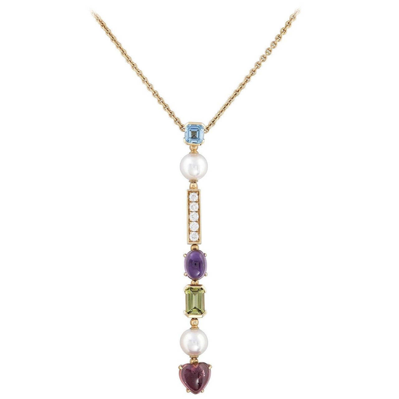 Bulgari Blue Topaz Amethyst Peridot Diamond Gold Allegra Necklace at ...