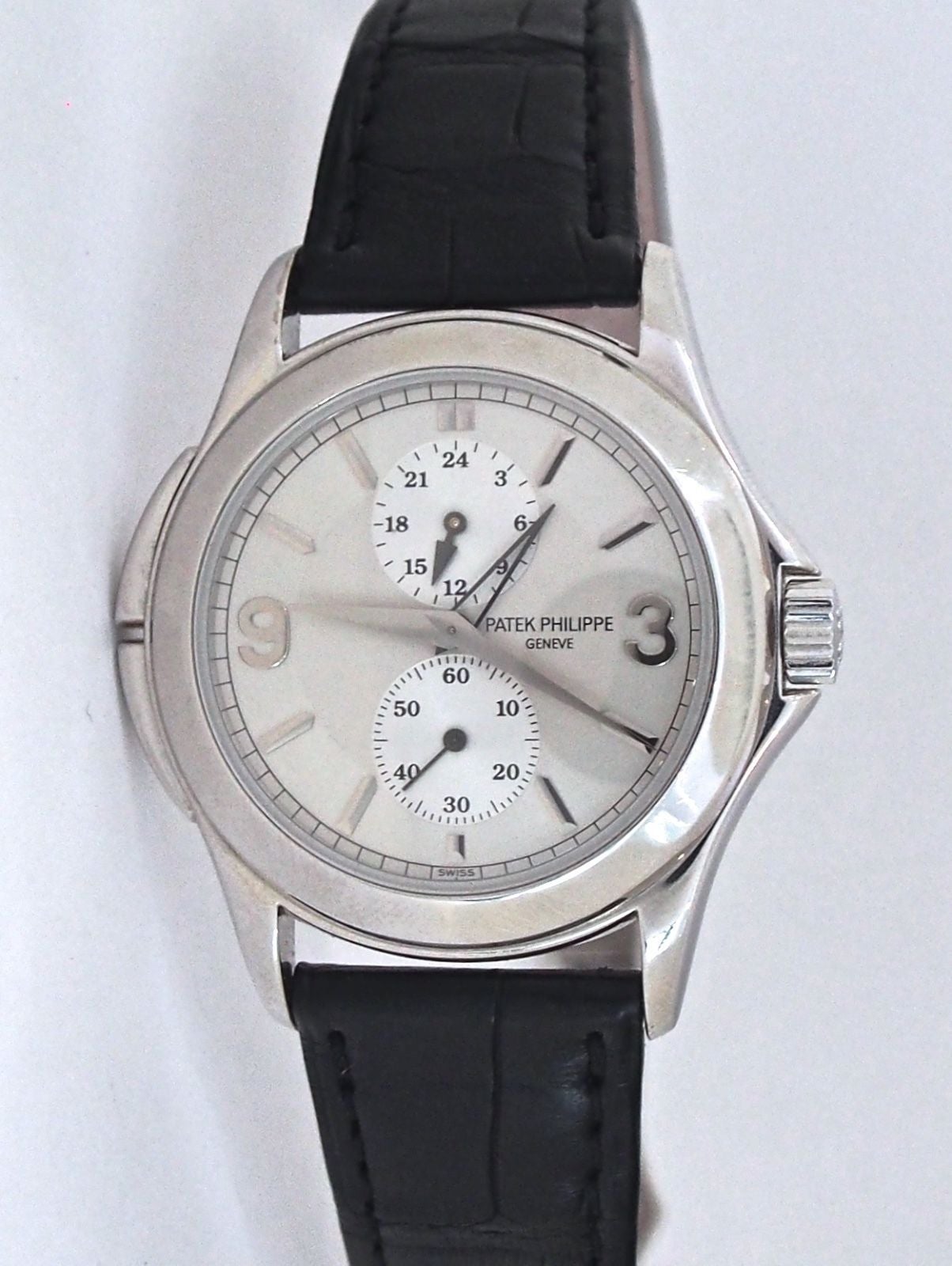 Patek Philippe White Gold Calatrava Travel Time Wristwatch Ref 5134 In Excellent Condition In Los Angeles, CA