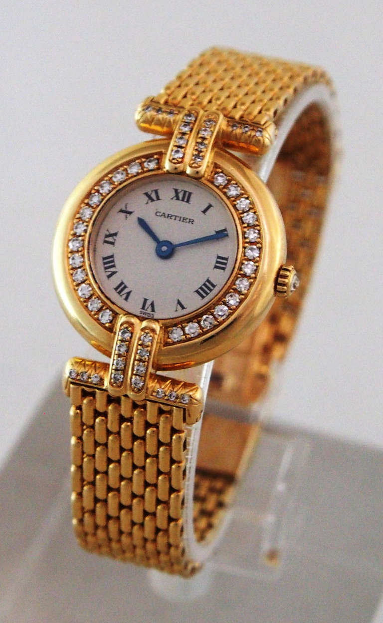 Cartier Lady's Yellow Gold and Diamond Colisee Bracelet Watch In Excellent Condition In Los Angeles, CA