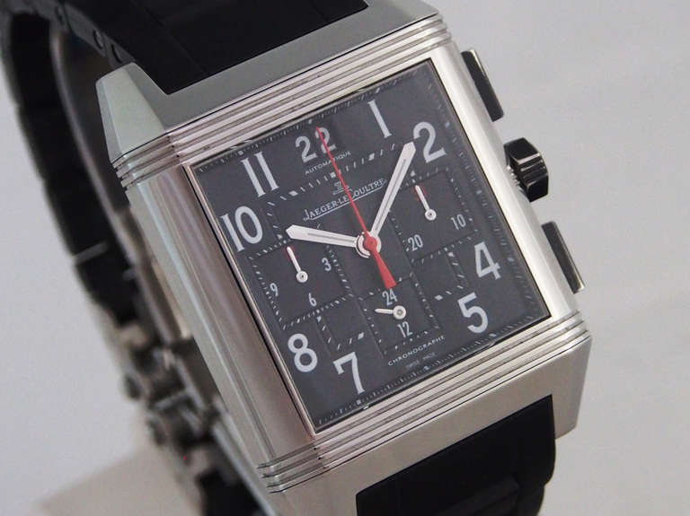 Jaeger-LeCoultre Stainless Steel Reverso Squadra Chronograph GMT Wristwatch In Excellent Condition In Los Angeles, CA