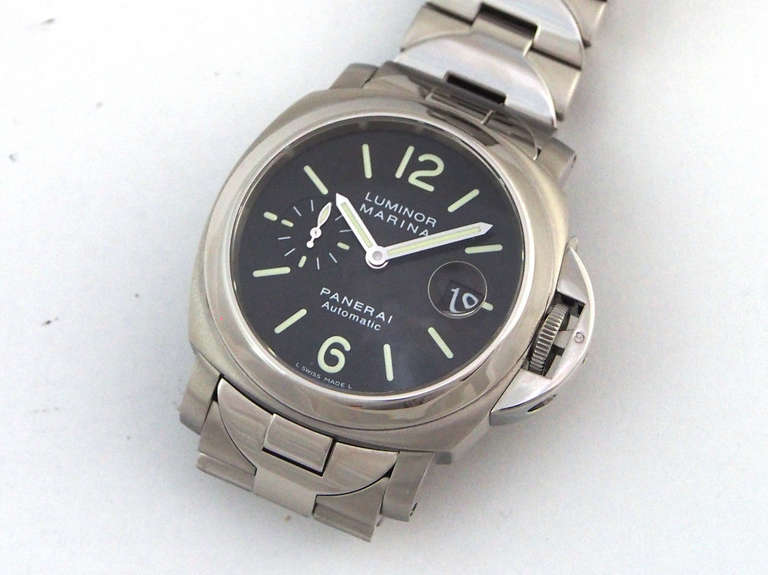 Panerai Stainless Steel Luminor Marina Wristwatch with Bracelet PAM 220 In Excellent Condition In Los Angeles, CA