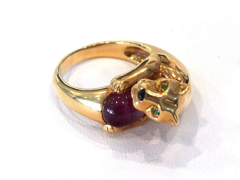 Cartier Panther Vedra Onyx Emerald Ruby Yellow Gold Ring 5
