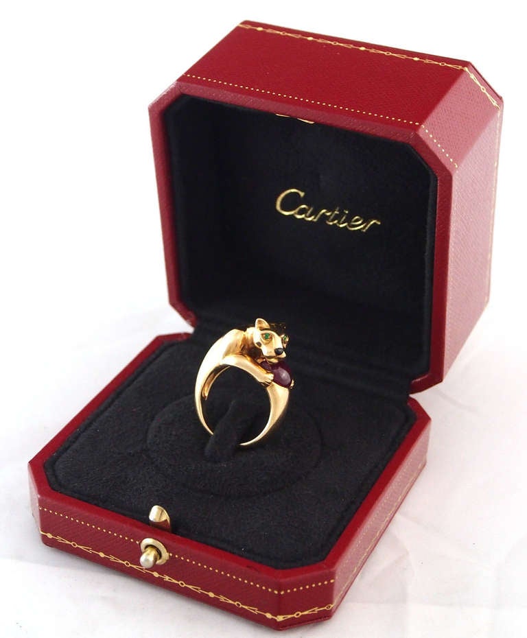 Cartier Panther Vedra Onyx Emerald Ruby Yellow Gold Ring