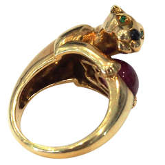Cartier Panther Vedra Onyx Emerald Ruby Yellow Gold Ring