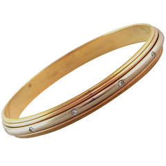 CARTIER --- Tri-Colored 18K Gold & Diamond Bangle Bracelet w/ Box