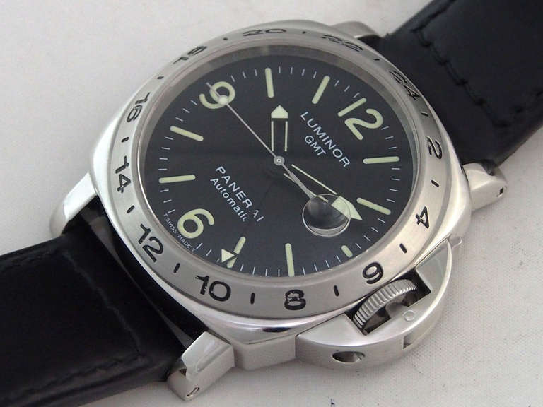 Panerai Stainless Steel Luminor GMT Wristwatch PAM 23 In Excellent Condition In Los Angeles, CA