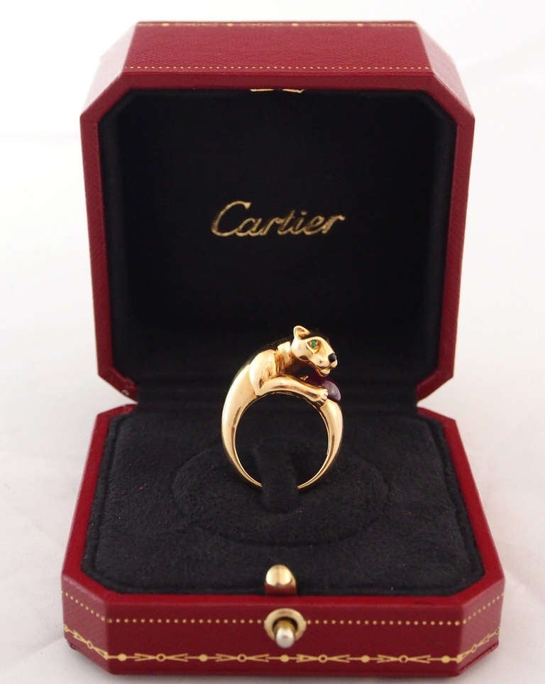 Women's or Men's Cartier Panther Vedra Onyx Emerald Ruby Yellow Gold Ring