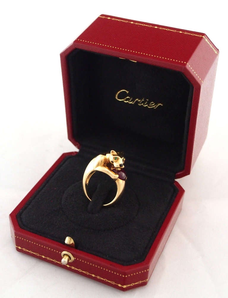 Cartier Panther Vedra Onyx Emerald Ruby Yellow Gold Ring 1