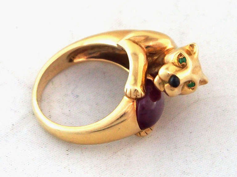 Cartier Panther Vedra Onyx Emerald Ruby Yellow Gold Ring 2