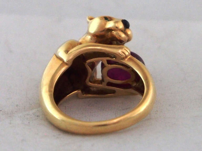 Cartier Panther Vedra Onyx Emerald Ruby Yellow Gold Ring 4