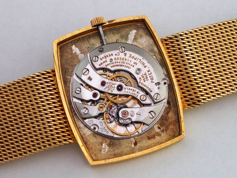 Patek Philippe Yellow Gold Cushion Bracelet Manual Wristwatch Ref 3527 For Sale 5