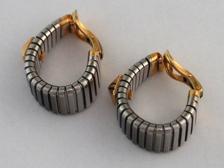 Bulgari Parentesi Stainless Steel and Yellow Gold Earrings 1