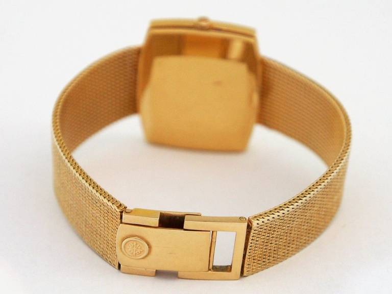 Patek Philippe Yellow Gold Cushion Bracelet Manual Wristwatch Ref 3527 For Sale 2