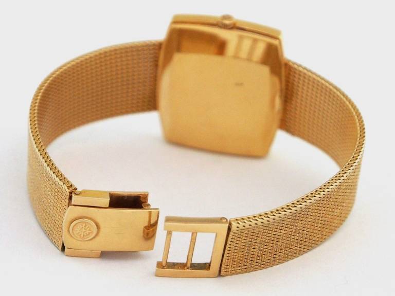 Patek Philippe Yellow Gold Cushion Bracelet Manual Wristwatch Ref 3527 For Sale 3