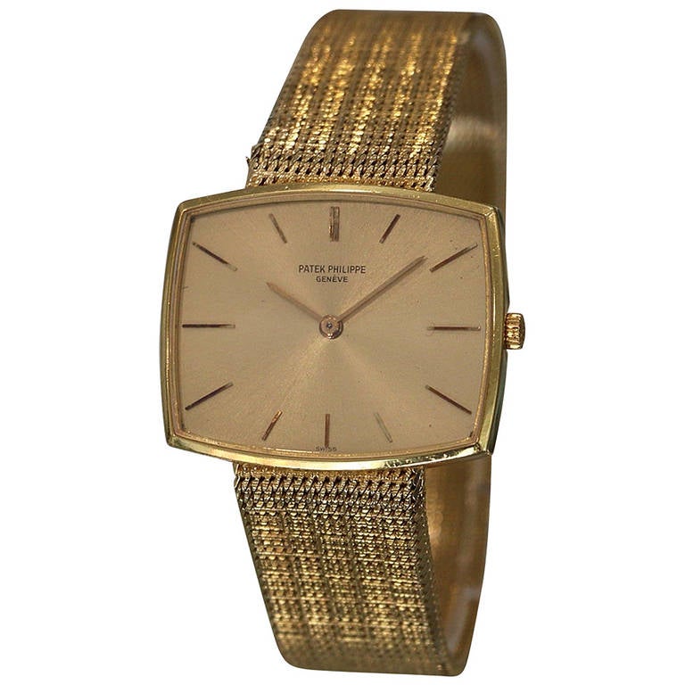 Patek Philippe Yellow Gold Cushion Bracelet Manual Wristwatch Ref 3527 For Sale