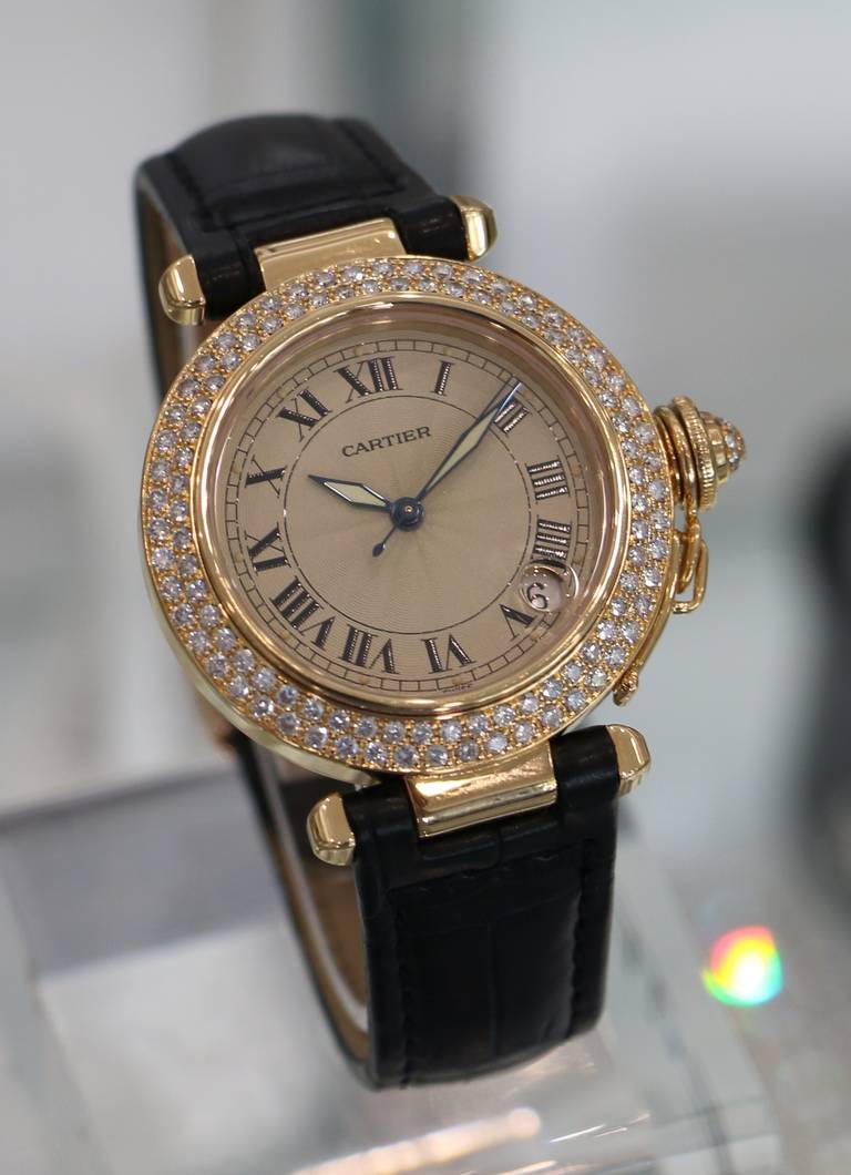 Cartier Lady's Yellow Gold and Diamond Automatic Pasha Wristwatch circa 2000s 1