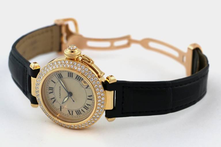 Cartier Lady's Yellow Gold and Diamond Automatic Pasha Wristwatch circa 2000s 2