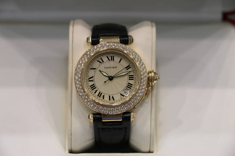 Cartier Lady's Yellow Gold and Diamond Automatic Pasha Wristwatch circa 2000s 5