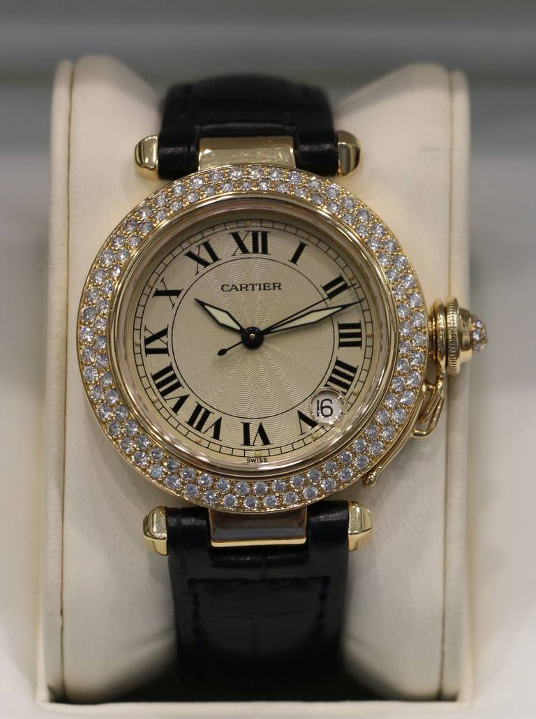 Cartier Lady's Yellow Gold and Diamond Automatic Pasha Wristwatch circa 2000s 6