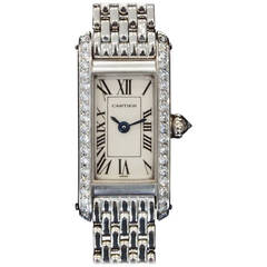 Cartier Lady's White Gold and Diamond Tank Allongee Wristwatch circa 2000s