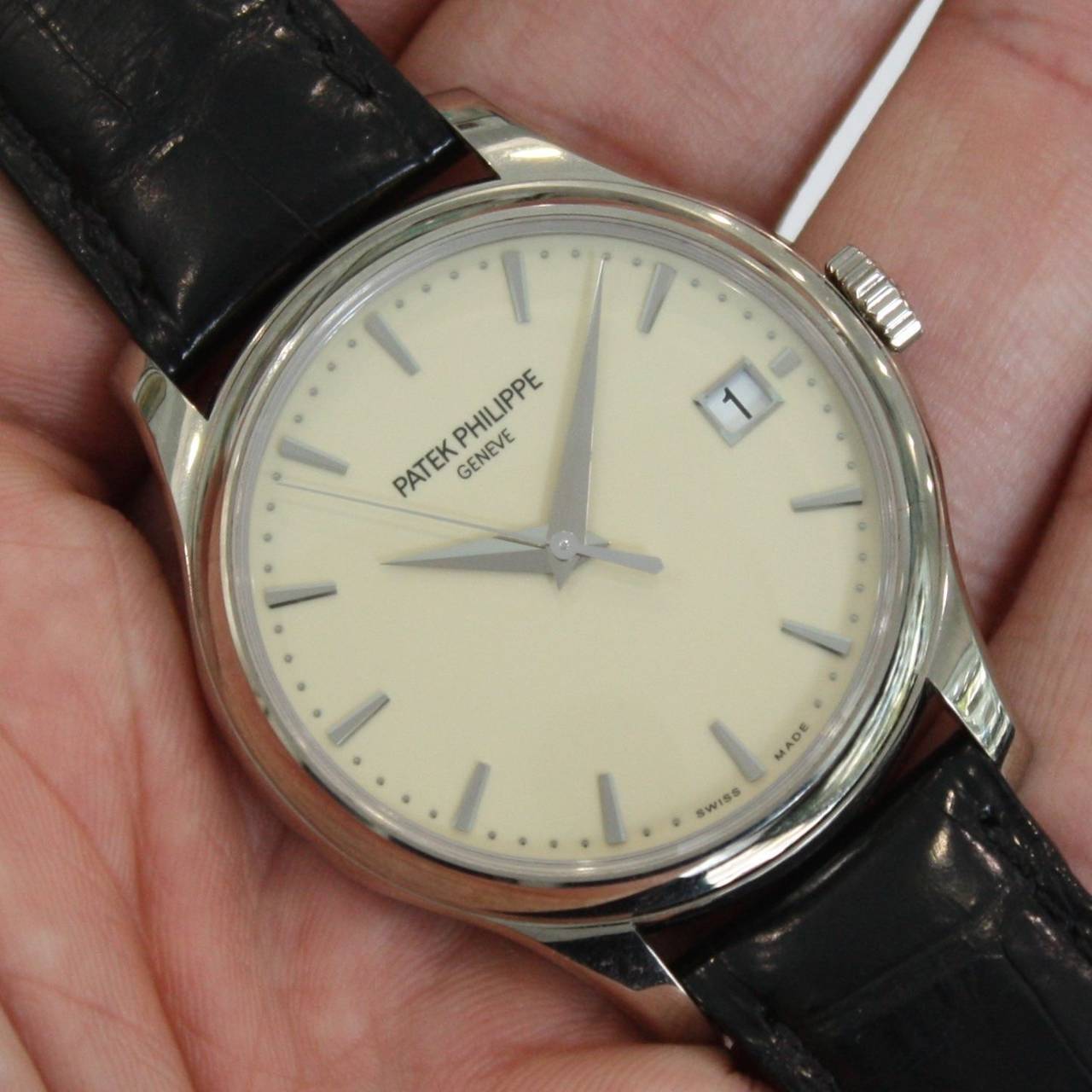 Patek Philippe White Gold Ivory Lacquered Dial Automatic Wristwatch Ref  5227G In Excellent Condition In Los Angeles, CA