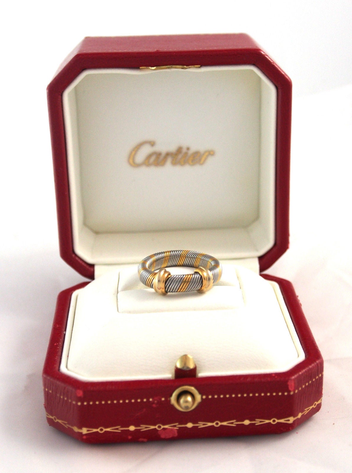 CARTIER Stainless Steel and 18K Yellow Gold Vintage Ring Size 5