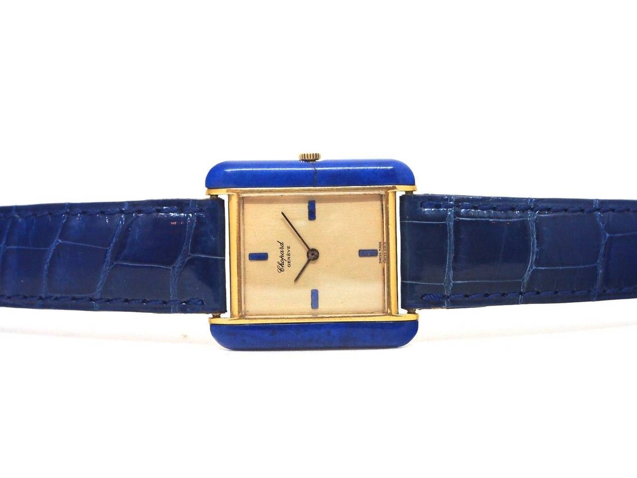 Chopard Yellow Gold and Lapis Lazuli Rectangular Wristwatch circa 1960s In Good Condition In Los Angeles, CA