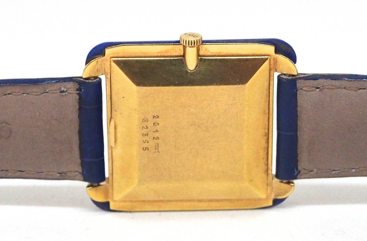 Men's Chopard Yellow Gold and Lapis Lazuli Rectangular Wristwatch circa 1960s