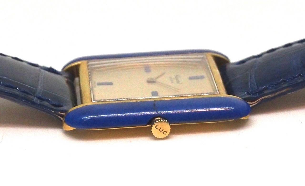 Chopard Yellow Gold and Lapis Lazuli Rectangular Wristwatch circa 1960s 1