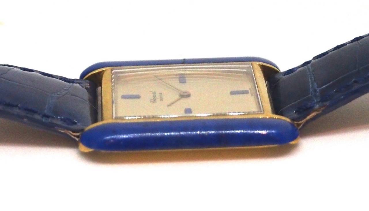 Chopard Yellow Gold and Lapis Lazuli Rectangular Wristwatch circa 1960s 2