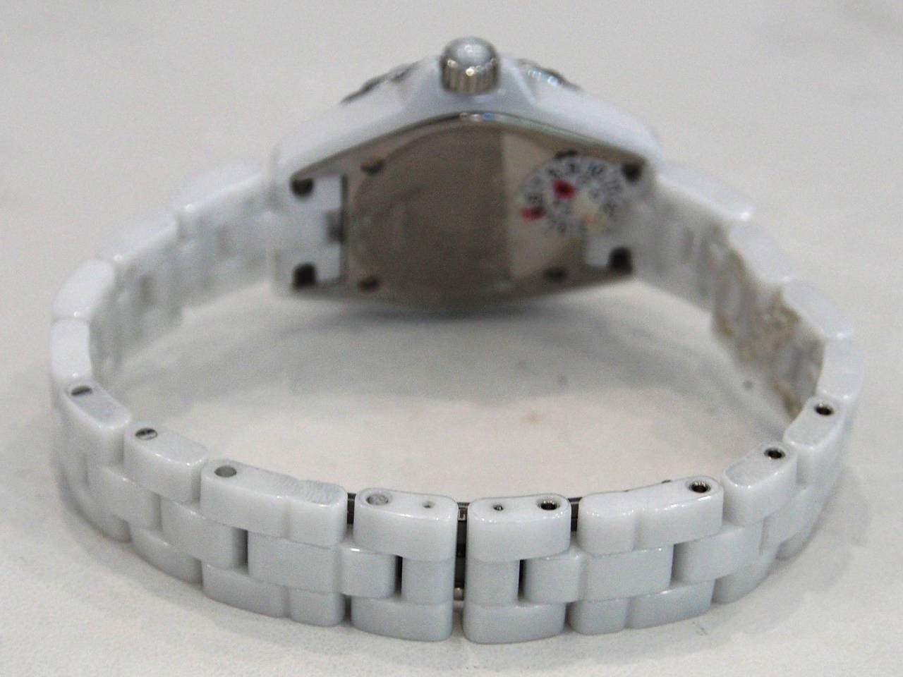 Chanel Lady's White Ceramic J12 Wristwatch with Diamond Dial 3