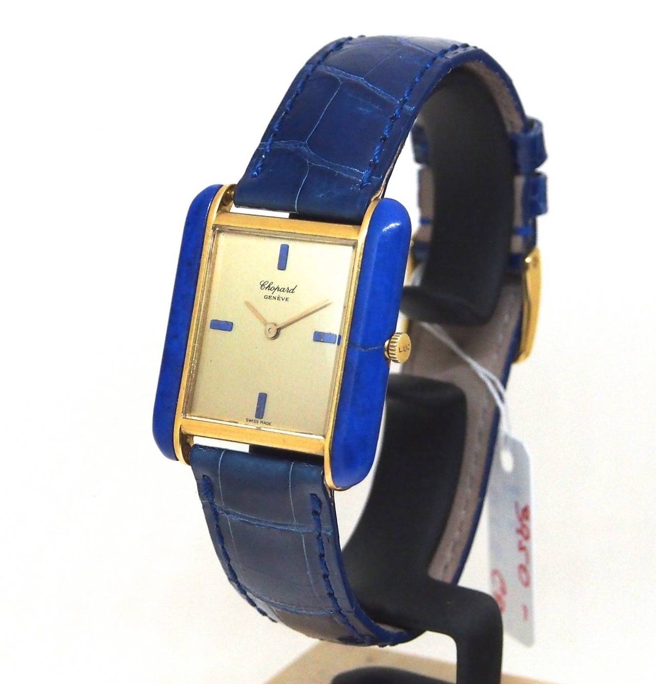 Chopard Yellow Gold and Lapis Lazuli Rectangular Wristwatch circa 1960s 4